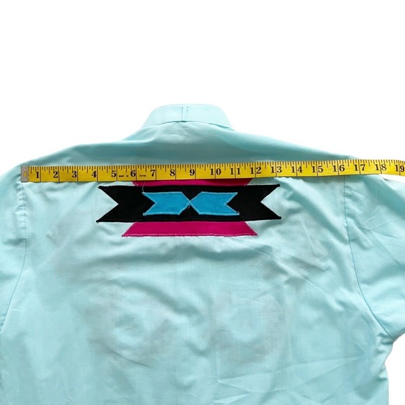 Vtg Moda Bianco Western Button Down Shirt Tuxedo Embroidered Concho Teal Sz S - Picture 10 of 12